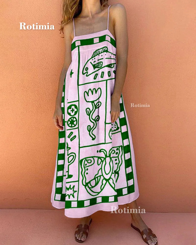 Vintage Green Printed Suspension Dress